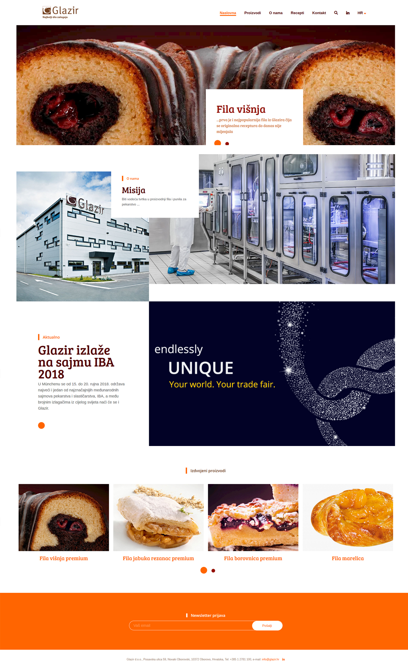 Gestaltung und Erstellung der Webseite - GLAZIR  Fruchtfüllungen und Füllstoffen - BERNARDIĆ STUDIO