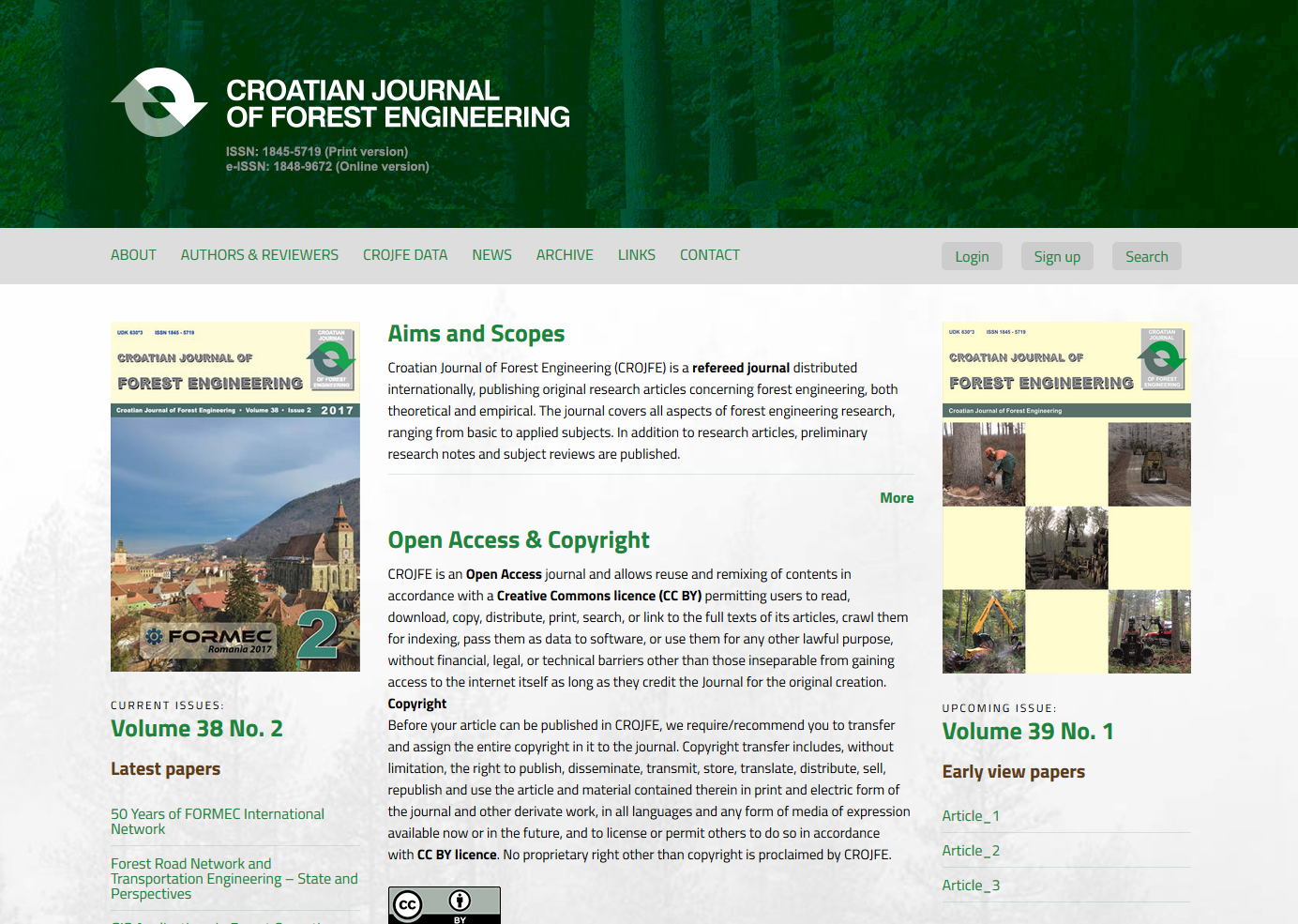 Gestaltung und Erstellung der Webseite - CROJFE - Das Kroatische Magazin für Forsttechnologie der Fakultät für Forstwissenschaften - BERNARDIĆ STUDIO
